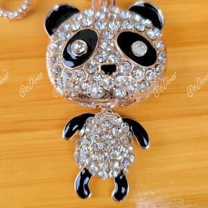 PANDA Bear Crystal Pendant Necklace Black Gold Trim with Movable Parts